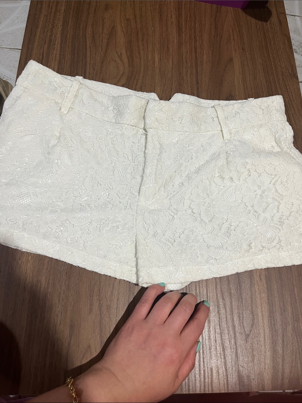Sans Souci White Lace High Waist Shorts